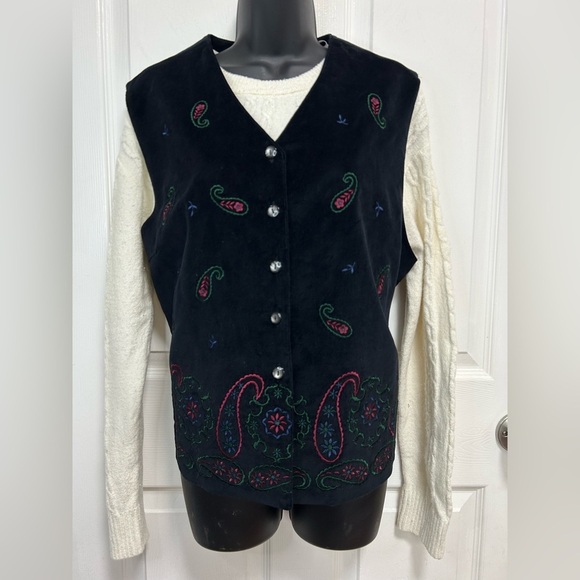 Talbots Jackets & Blazers - Talbots Black and Cream Embroidered Vest